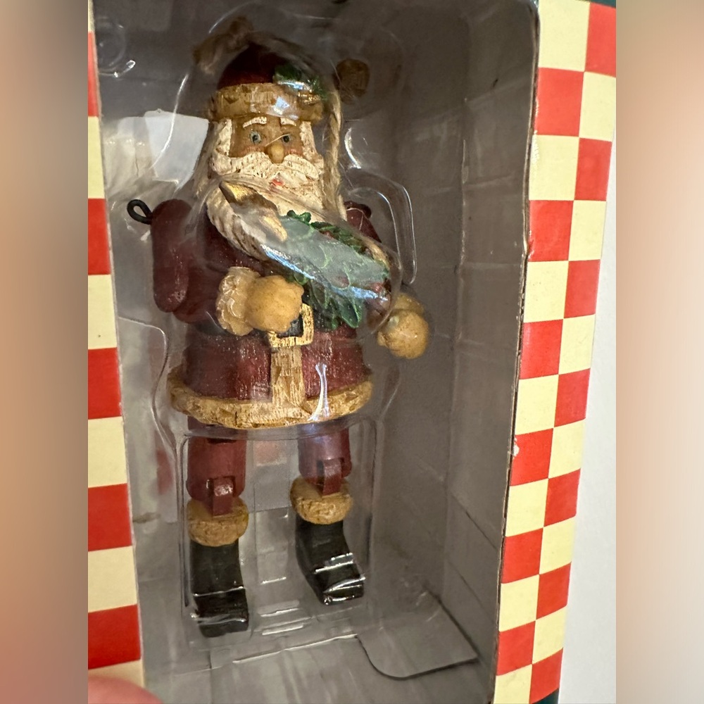 Woodlook Santa clause Christmas tree ornament vintage hinged made from resin